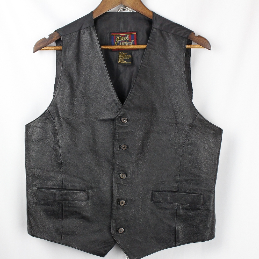 Vintage 1980s Leather Biker Vest Dual Control